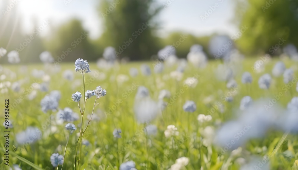 Beautiful-blurred-spring-background-nature-with-fields-of-flowers--trees-and-blue-sky-on-a-sunny-day-with-bokeh-effect