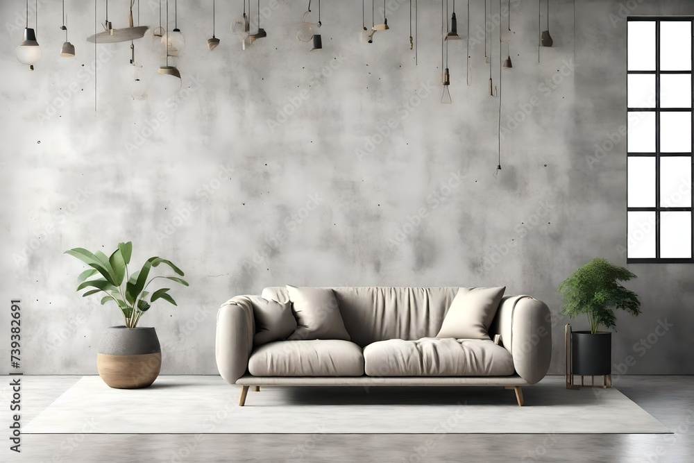 Living room interior style loft with armchair on empty concrete wall.3d rendering Living room interior style loft with armchair on empty concrete wall.3d rendering