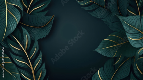 Elegant tropical leaves with gold accents on a dark background