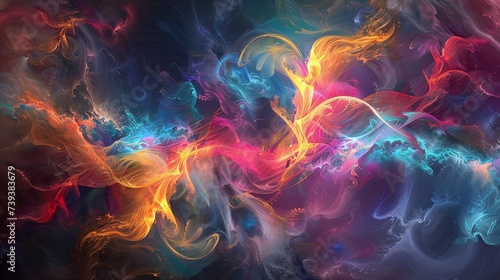 Abstract Swirls of Colorful Smoke Art A vibrant abstract image featuring intertwining swirls of colorful smoke, creating a dynamic and fluid art piece.

 photo