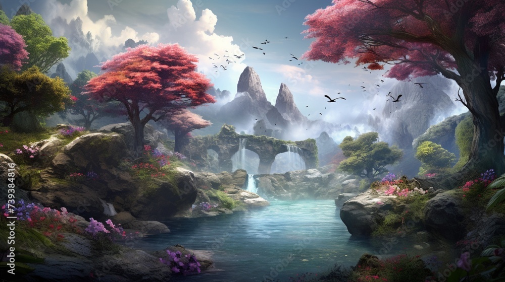 A realistic digital background design inspired by the beauty of nature, with a focus on fine details and lifelike colors, - obrazy, fototapety, plakaty 