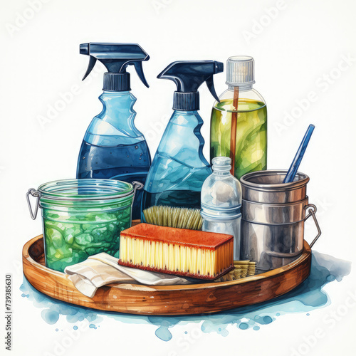 watercolor Cleaning Supplies clipart  Generative Ai
