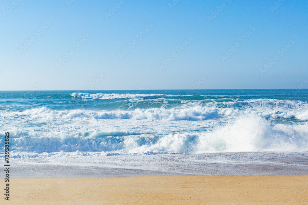 Beautiful ocean waves on a golden sand beach. Alone with nature. Beautiful ocean waves on a golden sand beach. Alone with nature.
