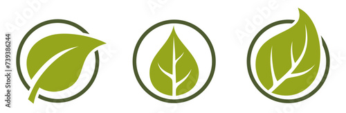 Eco icons. leaf in a circle. organic, bio and eco friendly symbols. isolated vector images