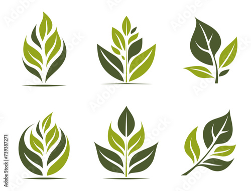 green plant icon set. eco, botanical and organic symbol. isolated vector image