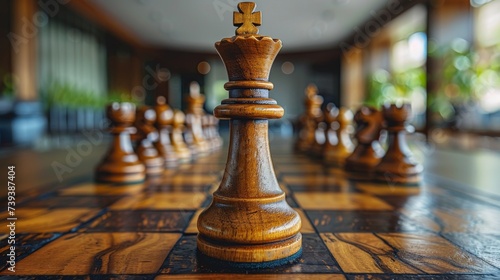Strategic vision illustrated by a chessboard in an office setting planning moves ahead