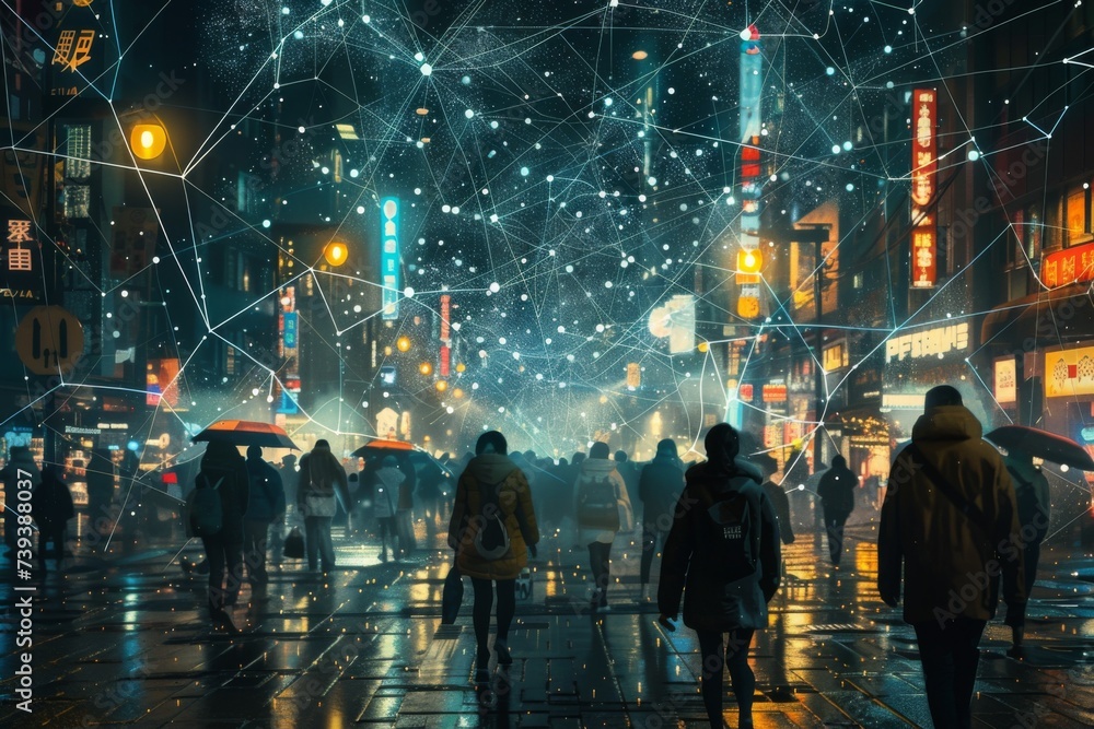 Futuristic cityscape and people concept with network connection. Futuristic cityscape and people concept with network connection.