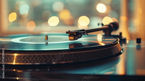 classic vinyl record player, close up product photography, good old times, music, 16:9 photo