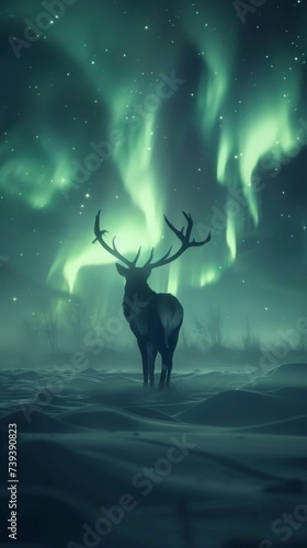 Ethereal encounter Merge a deer with the Northern Lights capturing the magical beauty of the night sky within an earthly being