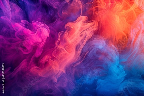 Colorful cloud of smoke of pink, blue and orange colors on a black isolated background. Background from the smoke of vape. Abstract colorful background with smoke