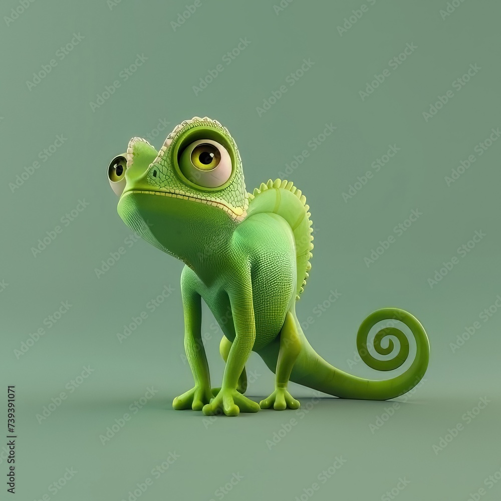 Fototapeta premium 3D illustration of a cute chameleon 