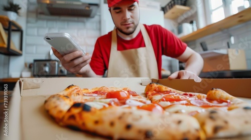 Convenience of one click pizza delivery ordering and speedy delivery with just a few taps photo