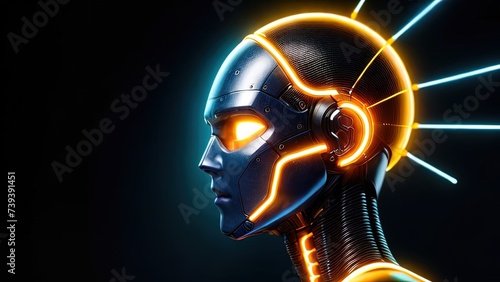 Digital human head logo concept illustration. Creative idea. Learning chip sign. Innovation technology symbol. Modern communication. Technology Meets Human Body Brain Generative AI Chip Generative AI