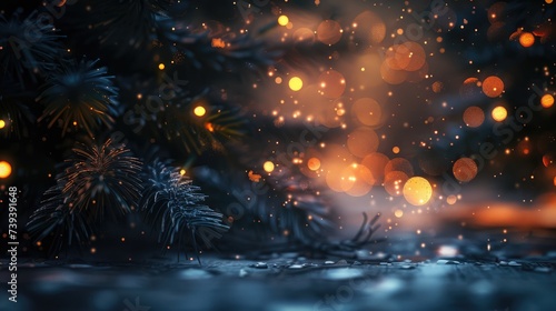 Illuminated christmas trees forest in on a snowy night close to christmas decorations in an artifical stage at twilight  Generative AI illustration