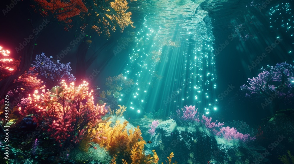 A surreal underwater forest with glowing coral reefs A surreal underwater forest with glowing coral reefs
