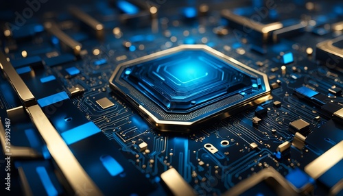 micro chip circuit design of a CPU motherboard and  processor reflecting cyberspace, tech, innovation, server, cyber concept. 3d futuristic background.

