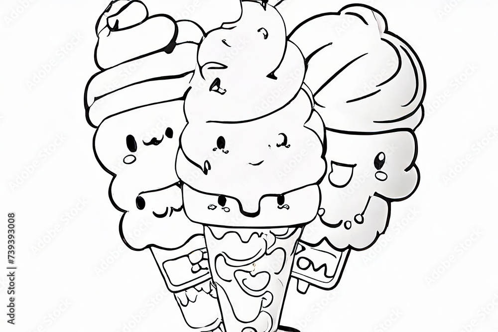 Outline Drawings A Ice cream. black and White