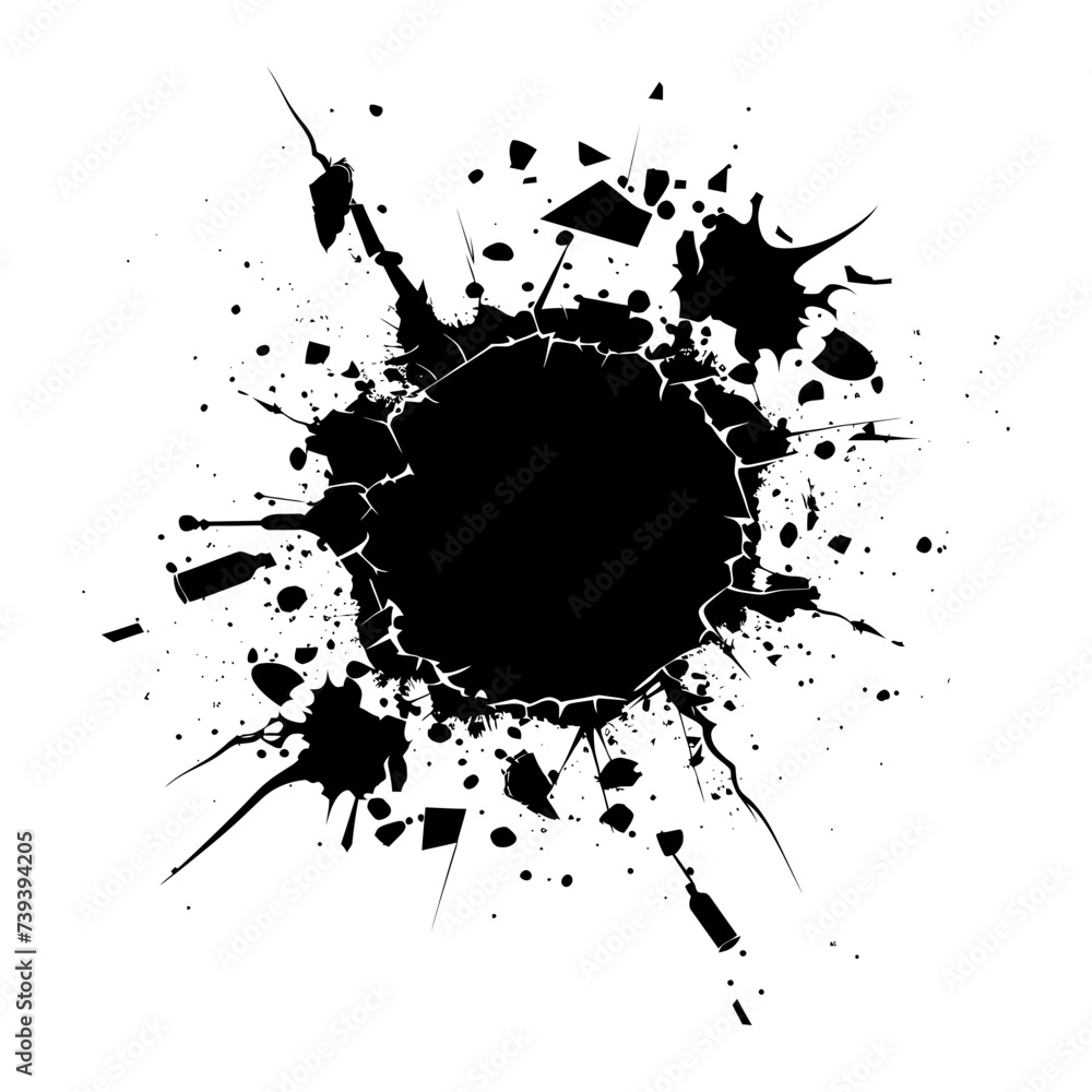 Silhouette bullet hole in concrete black color only - obrazy, fototapety, plakaty 