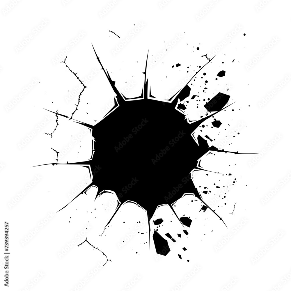 Silhouette bullet hole in concrete black color only - obrazy, fototapety, plakaty 