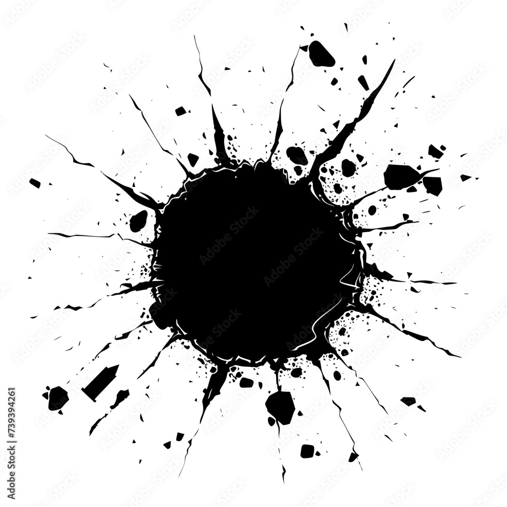 Silhouette bullet hole in concrete black color only Silhouette bullet hole in concrete black color only