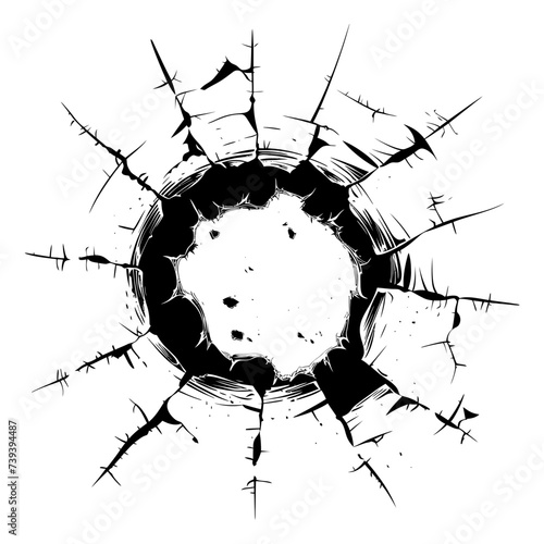 Silhouette bullet hole in glass black color only
