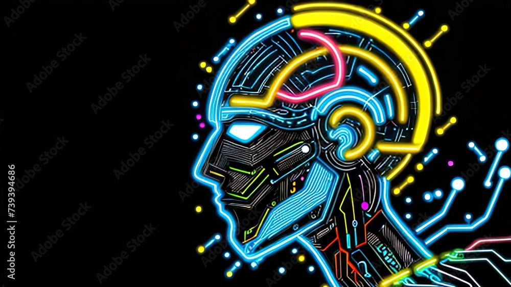 Digital human head logo concept illustration. Creative idea. Learning chip sign. Innovation technology symbol. Modern communication. Technology Meets Human Body Brain Generative AI Chip Generative AI