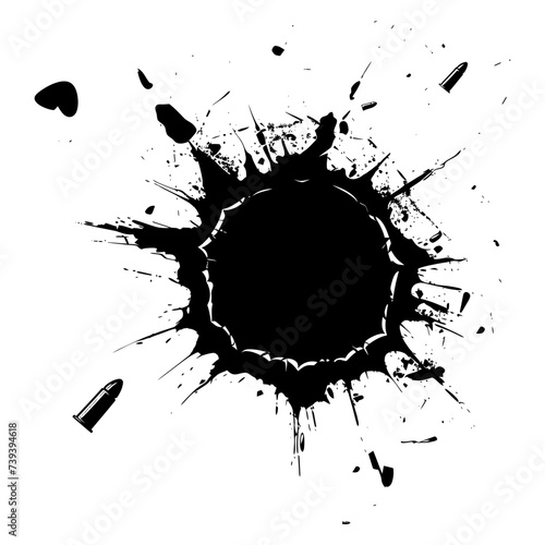 Silhouette bullet hole in metal material black color only