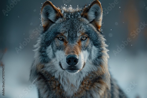 A majestic red wolf stands proudly in the winter snow, embodying the untamed spirit of the wild and evoking a sense of wonder and awe in its onlookers © Larisa AI
