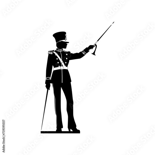 Silhouette drum major with mace in perform marching band leader