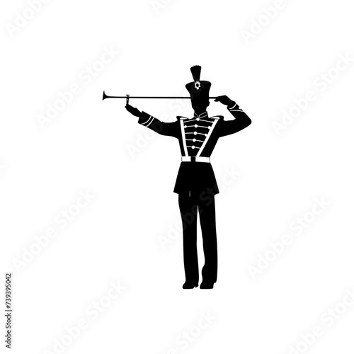 Silhouette drum major with mace in perform marching band leader