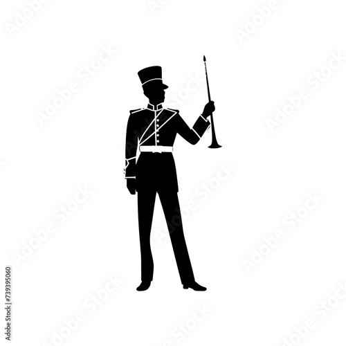 Silhouette drum major with mace in perform marching band leader