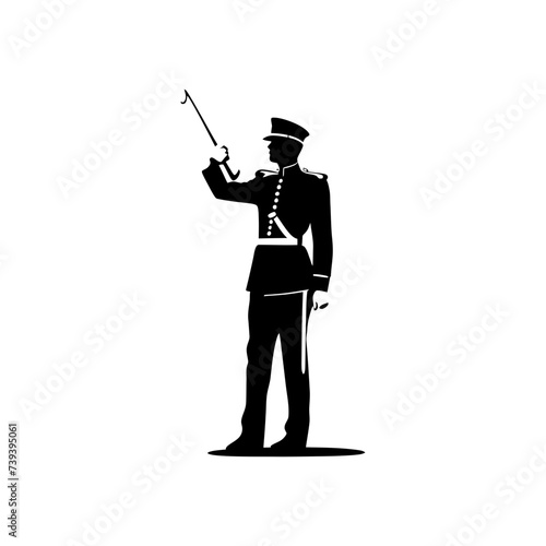 Silhouette drum major with mace in perform marching band leader