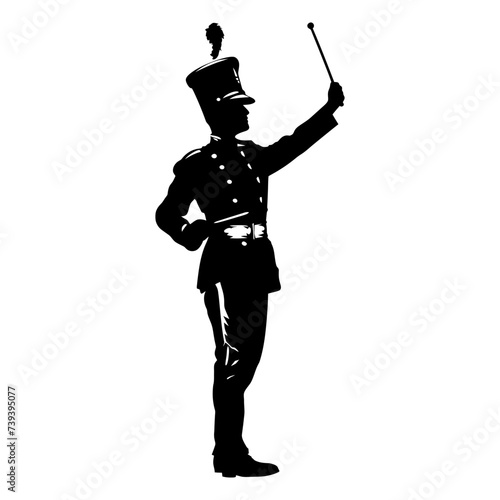 Silhouette drum major with mace in perform marching band leader