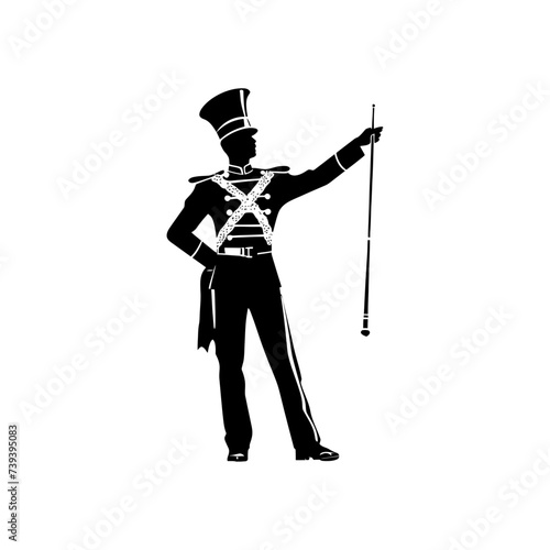 Silhouette drum major with mace in perform marching band leader