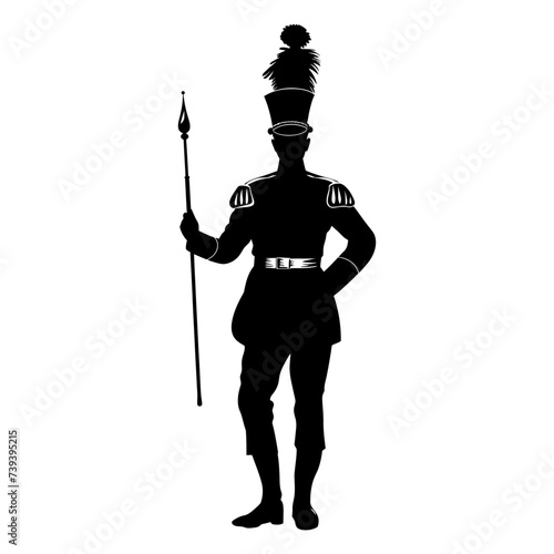 Silhouette drum major with mace in perform marching band leader