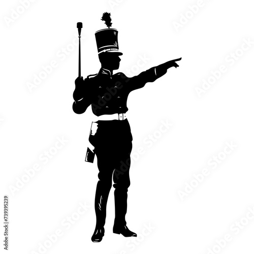Silhouette drum major with mace in perform marching band leader © NikahGeh