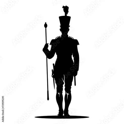 Silhouette drum major with mace in perform marching band leader photo