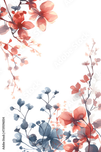 Painting of Red and Blue Flowers on White Background card