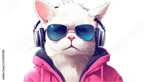 A stylish cat wearing headphone png / transparent