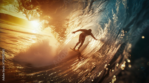 surfers surf a gigantic wave