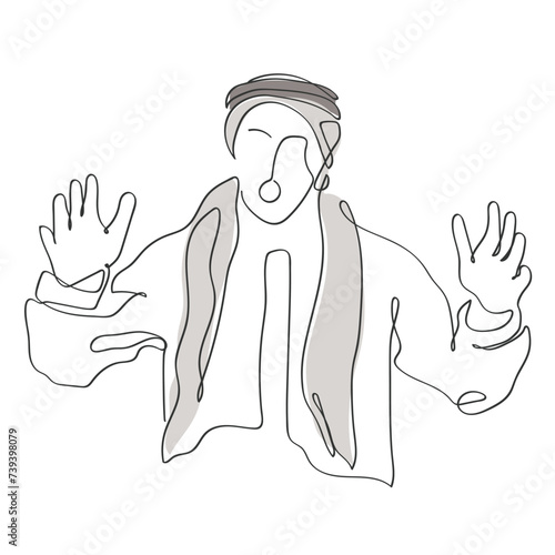 Hand drawn continuous line art of an Arab Man. Arab Man headscarf. Emotional Chart of an arab man  Frustration, anger and excitement concept