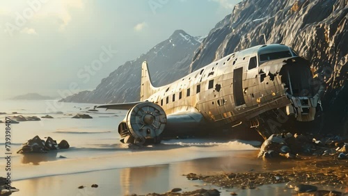 Abandoned plane on the beach Footage 4k photo