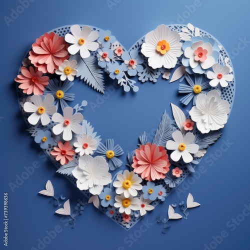 heart shaped floral pattern isolated on blue background. symbol of love. design for greeting cards for weddings, birthdays, women's day. print on paper, fabric, holiday packaging., heart, love, valent photo