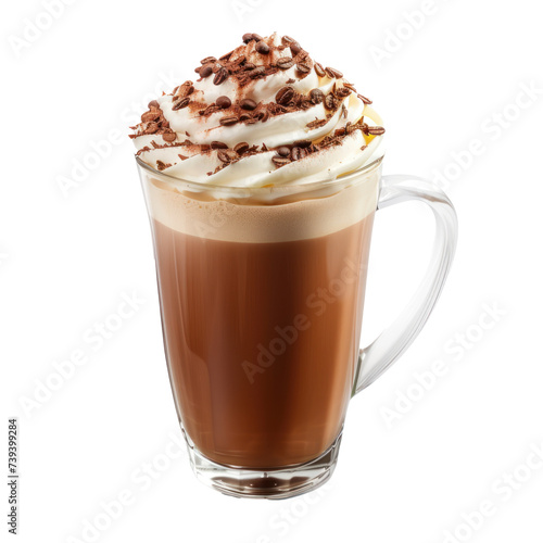Close-up of cafe mocha in glass, isolated on transparent background.