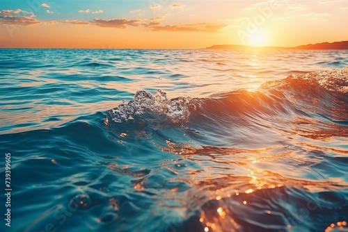 Stunning sunrise over ocean wave with beautiful sea water background captured on camera