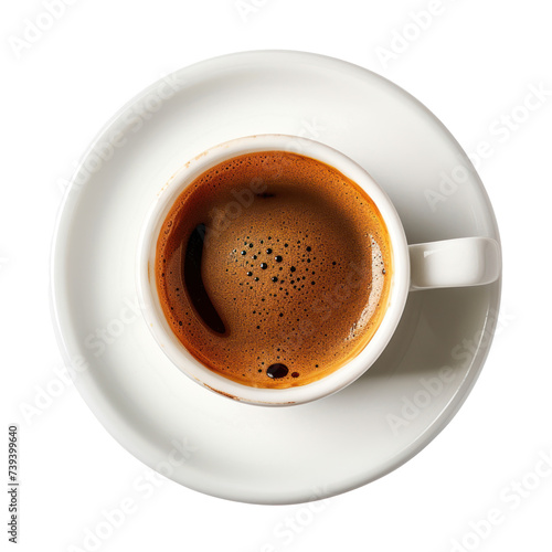 Espresso cup, aerial view, transparent background. Design for cafe, restaurant, online menu, etc. 