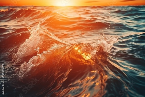 Scenic sea water ocean wave with rising sun in the background on beautiful morning