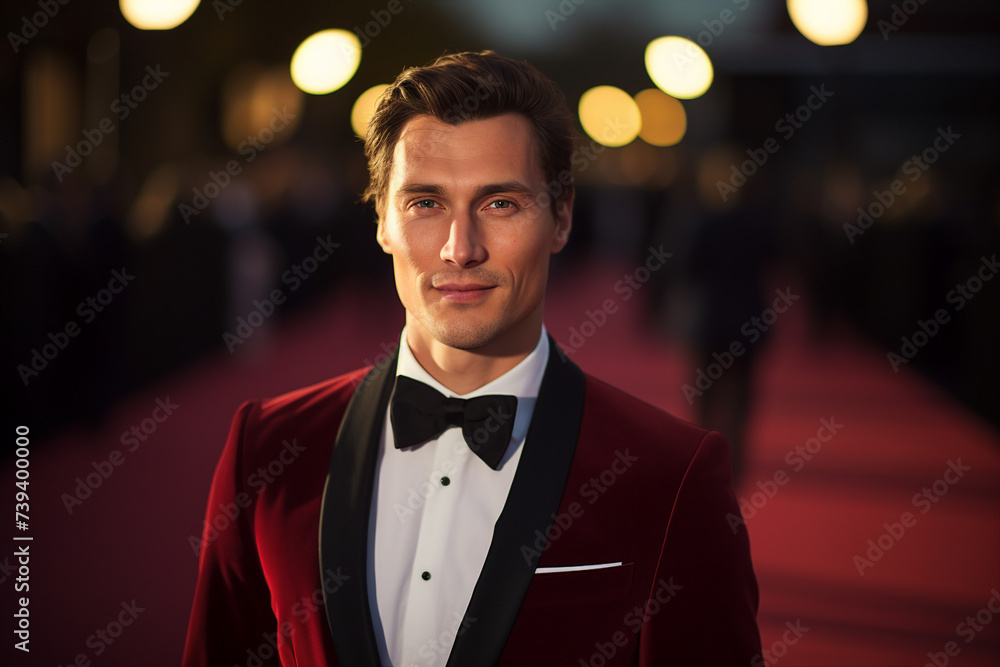 Generative AI image of popular person walking on red carpet Generative AI image of popular person walking on red carpet