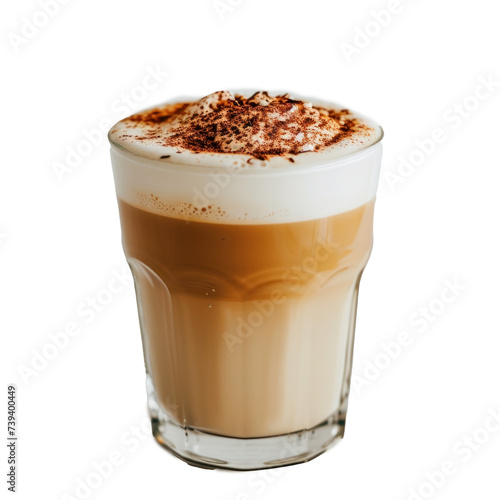 Cinnamon latte isolated on transparent background, close-up.