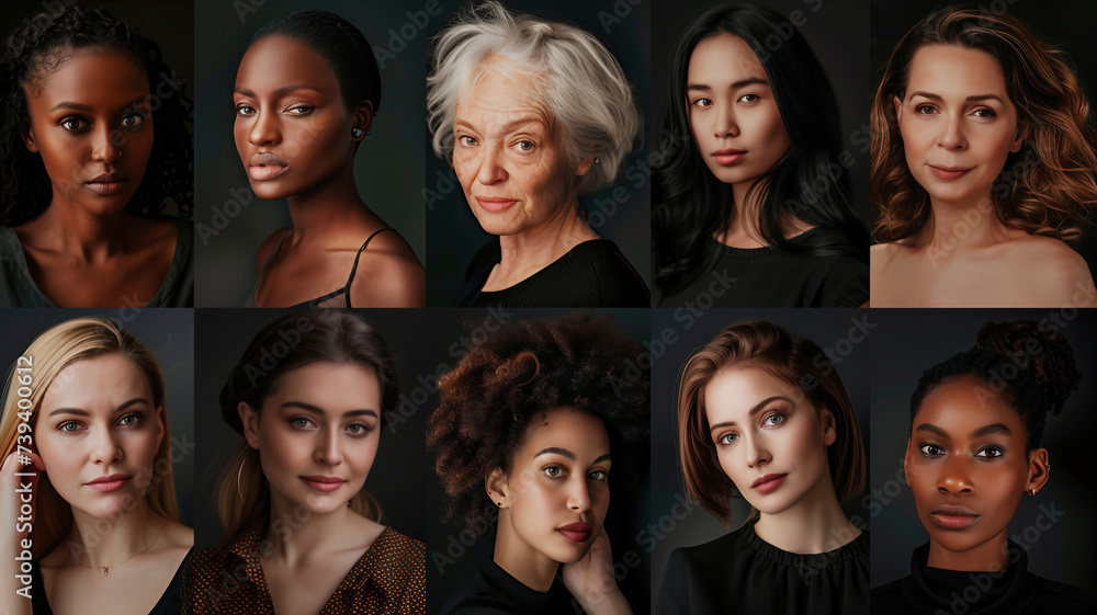 collection of beautiful portraits of women on a black background collection of beautiful portraits of women on a black background